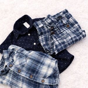 Blue Plaid and Polka Dot Kids Shirt Set
